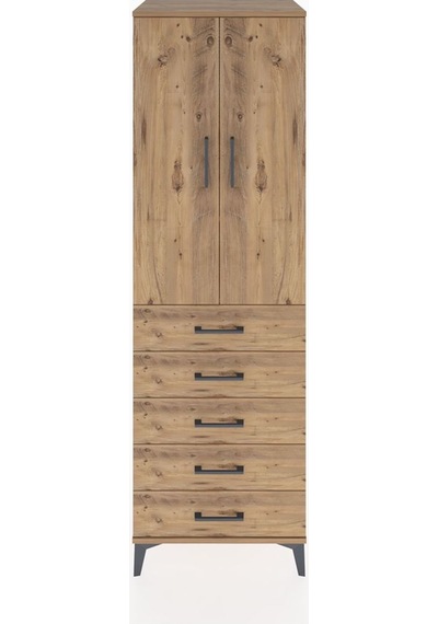 Hyperion Dolap 3 Raflı 5 Çekmeceli 2 Kapaklı 60x44x195 Çam-çam Çam