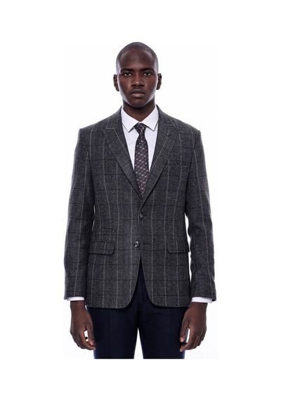 Wessi Ekose Sivri Yaka Slim Fit Füme Erkek Ceket - Wessi Füme