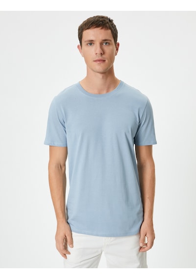 Koton Basic Tişört Slim Fit Bisiklet Yaka Kısa Kollu Mavi 4sam10842hk Mavi