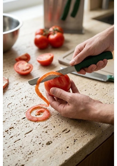 Feller 6'lı Lazer Tırtıklı Paslanmaz Çelik Sebze Meyve Bıçağı 22x2.4 Cm - Yeşil Saplı Soyma Ve Doğrama Seti