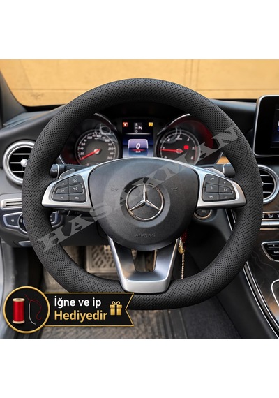 Mercedes Cla Dikme Direksiyon Kılıfı Premium Komple Delikli Deri Siyah Dikiş 2016-2019