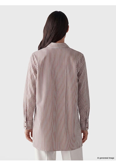 LC Waikiki Lc Waıkıkı Kahverengi Çizgili Poplin Kadın Gömlek Tunik