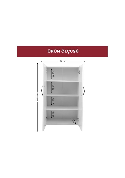 2 Kapaklı 4 Raflı Çok Amaçlı Dolap Beyaz 59x30x100 Cm Suntalam Düzen Dolabı Mutfak, Banyo, Antre, Ayakkabıl Diğer