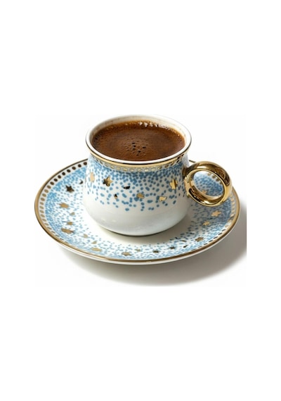 6 Kişilik Bahar Esintisi Mavi Puantiyeli Gold Yaldızlı Kahve Fincan Seti - 90 Ml Diğer