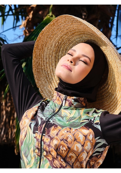 Alfasa Tabiat Desenli Tesettür Mayo - Sarı - Sarı
