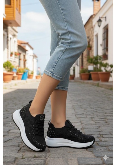 Guja 26y301 Rahat Taşlı Tekstil Günlük Spor Sneaker Kadın Ayakkabı Siyah