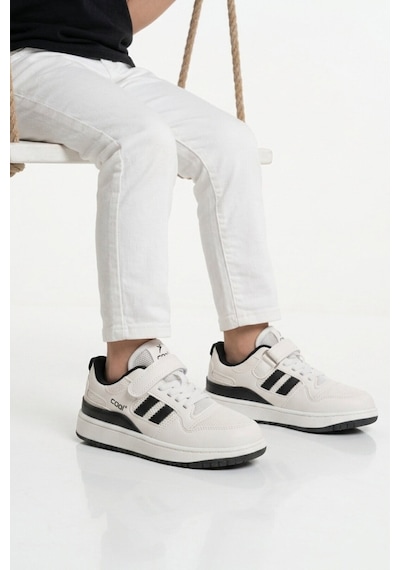 Cool Beyaz Siyah Fileli Hafif Cırtlı Unisex Çocuk Spor Ayakkabı Stella F Beyaz-siyah
