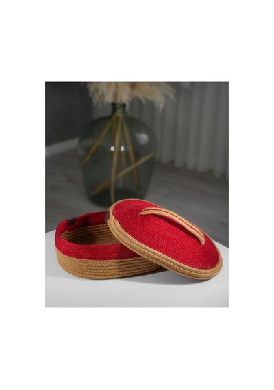 Hasır Jüt Sepet Oval Kapaklı Organizer Düzenleyici 30x20x10 Cm Hasır Kırmızı Hasır Kırmızı