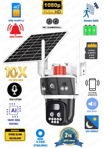 Solar Panel Dahil 4g Destekli 10x Zoom Full Hd Çift Lens Akıllı Güvenlik Kamerası