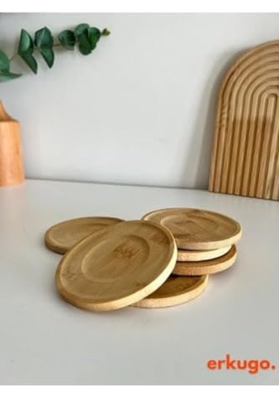 6 Adet Yuvarlak Bambu Çay Tabağı, Bardak Altlığı, Fincan Tabağı Bambu 1