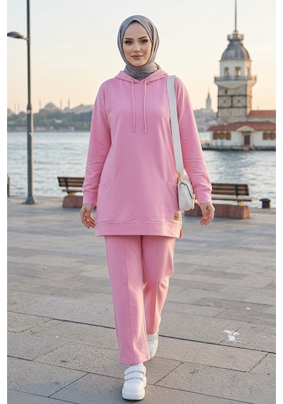 Bestenur Çift Cepli Kapüşonlu İkili Takım 1668 - Pembe