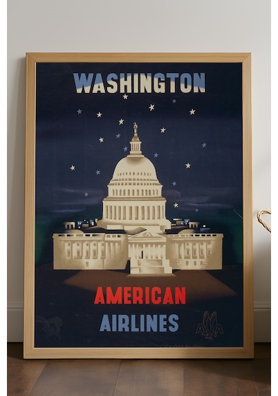 Washington Doğal Ahşap Çerçeveli Poster, Dekoratif Seyahat Duvar Tablosu