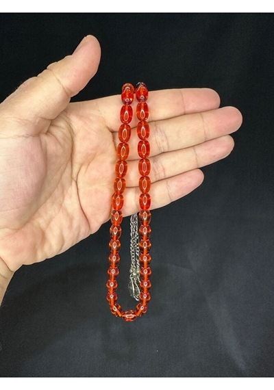 Toz Kehribar Tesbih Turuncu Renkli Beyzi Kesim 11mmx8mm T-568