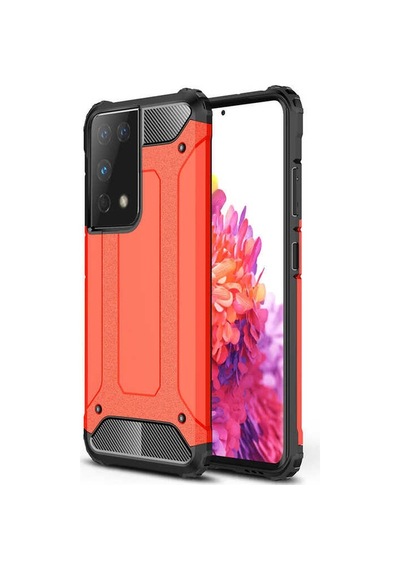 Kilifone - Samsung Uyumlu Galaxy S21 Ultra - Kılıf Çift Katman Zırh Tank Crash Military Kapak - Kırmızı