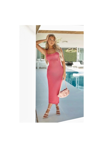 Merry See Sırt Dekolteli Bağlamalı Vücuda Oturan Diz Altı Örme Elbise Pembe Merry See Sırt Dekolteli Bağlamalı Vücuda Oturan Diz Altı Örme Elbise Pembe
