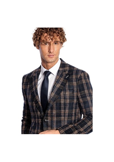 Wessi Ekose Desen Slim Fit Lacivert Erkek Ceket - Wessi Lacivert