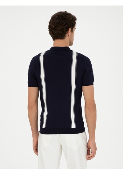Lacivert Slim Fit Polo Yaka Triko T-shirt