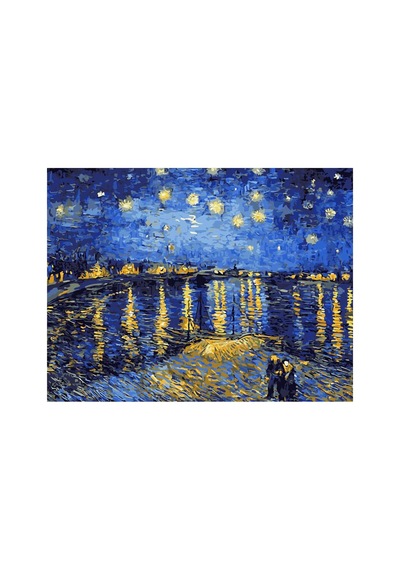Ren Nehrinde Yıldızlı Geceler Sayılarla Boyama Seti - Çerçeveli, 40x50cm