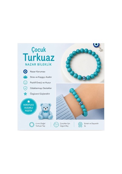 Çocuk Firuze Doğal Taş Bileklik Şık Ve Zarif Tasarım Turkuaz Turkuaz
