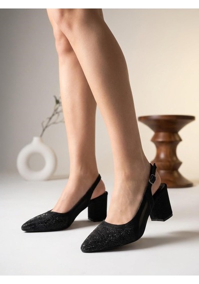 Nesilshoes Nesil Shoes Özma 7025 Siyah Taşlı Kadın Sandalet