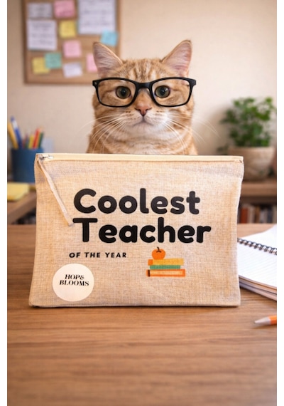 Coolest Teacher Bez Clutch Fermuarlı Çanta