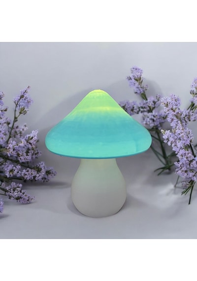Led Mantar Gece Lambası Pilli, Renkli Ve Dekoratif Işık Mavi