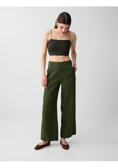 Jimmy Key Haki %100 Keten Normal Bel Dokuma Pantolon 6sw187025312