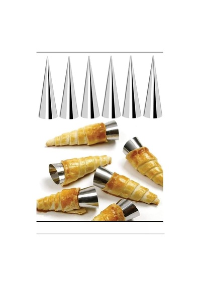 Roseroi Kornet Hamur Kalıbı Metal Inox Set Huni Şeklinde Tatlı Kalıbı 6'li Diğer