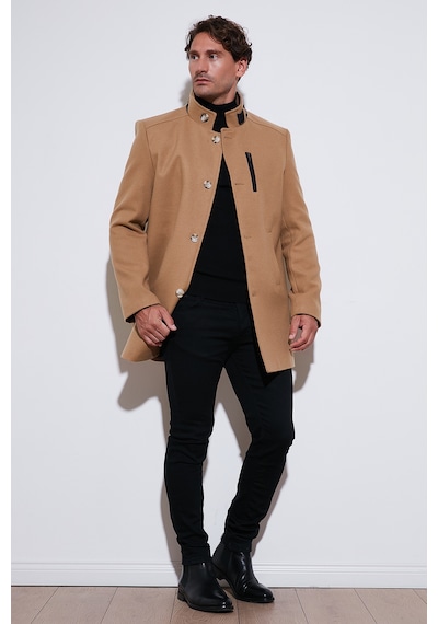 Buratti Slim Fit Düğmeli Dik Yaka Kaşe Erkek Kaban 5840099 Camel