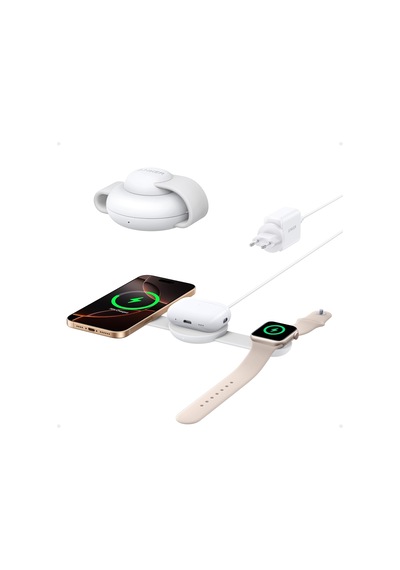 Maggo 3'ü 1 Arada Kablosuz Şarj İstasyonu, Qi2, 15w, Katlanabilir, Magsafe Uyumlu, Beyaz - B25m8