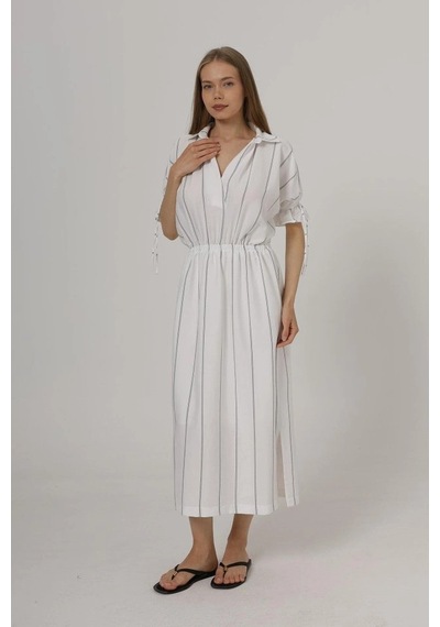 Valensdesign Beli Lastikli Elbise - Beyaz