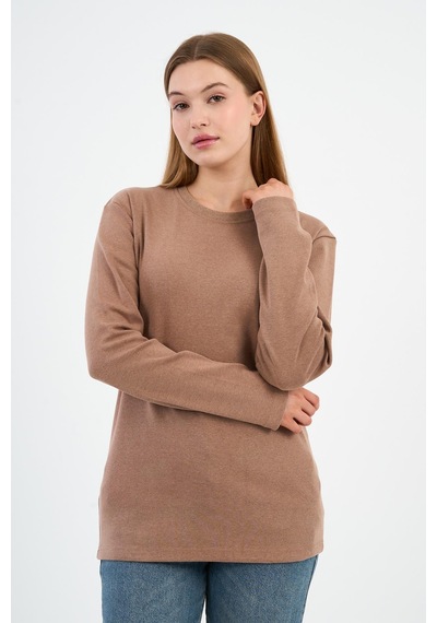 Alexander Gardi Bisiklet Yaka Basic Likralı Sweatshırt Wk25512-wn Sütlü Kahverengi