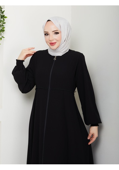 Eslemnur Gündelik Hac Ve Umrelik Mevlana Ortası Işlemeli Ferace Siyah