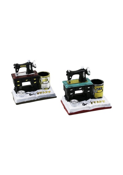 Dikiş Makine Vintage Dekoratif Biblo - Renkli Kalemlik 12x13.5x9cm Reçine 5570 Diğer
