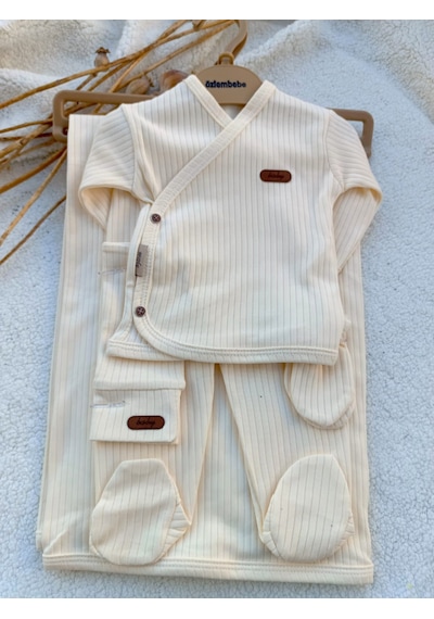Bilge Trend Kız Erkek Bebek Natural 7 Parça Krem Hastane Çıkışı Seti Krem