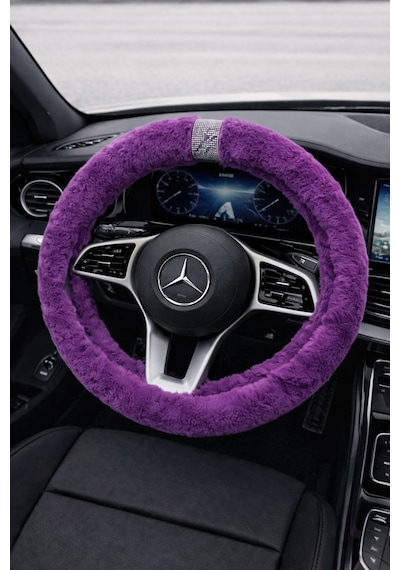 Kadınlara Özel Mor Geçme Peluş Direksiyon Kılıfı