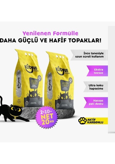 2'li Avantaj Paketi - Kityus Aktif Karbonlu Sodyum Bentonit Kedi Kumu 2x10l