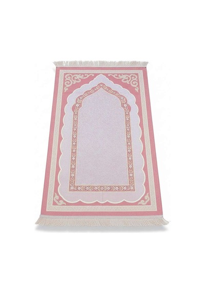 Tesbihane Kişiye Özel Nakış İşlemeli Hediyelik Seccade - Saten Kumaş - Papatya Motifli Pembe
