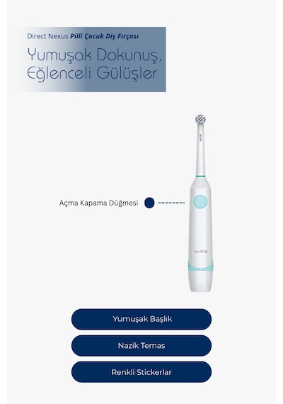 Çocuk Pilli Diş Fırçası Sticker Setli, Yumuşak Uçlu, Ipx7 Su Geçirmez