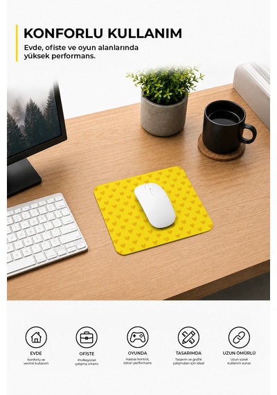 Sarı Renkli Kalpli Desenli Ergonomik Mouse Pad, Kaymaz Yüzey İle Ev Ve Ofis Kullanımı İçin İdeal