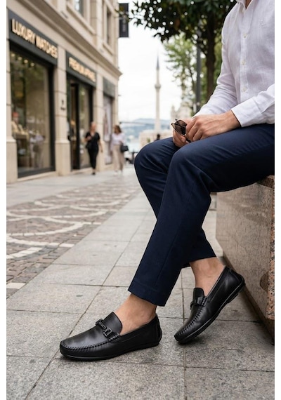 Pierre Cardin 90155 Rahat Esnek Hakiki Deri Erkek Loafer Ayakkabı Siyah
