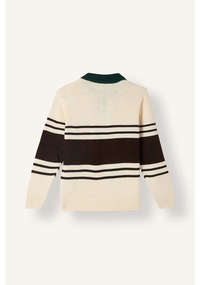 Defacto Oversize Çizgili Ayıcıklı Polo Yaka Triko Kazak Erkek Çocuk I0441a826wnbg734 Bej-bg734