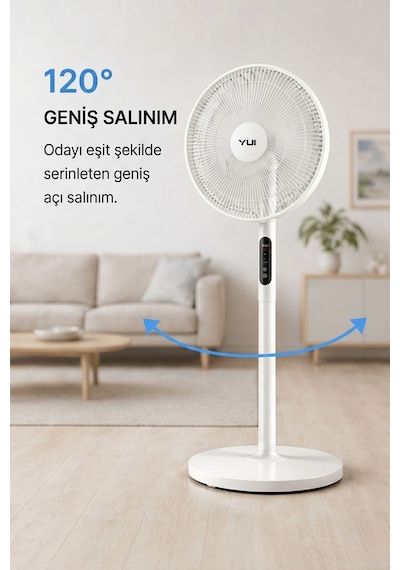 Yui F60 Beyaz 16 İnç 50W 8 Kademe 5 Pervane Döner Başlıklı Uzaktan Kumandalı Vantilatör