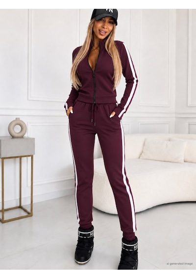 Tammy Kadın Uzun Kollu Önden Fermarlı Parmak Geçmeli Viskon İki İplik Bluz Ve Pantolon İkili Takım Kırmızı