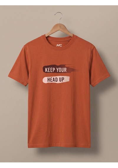 Maccali Erkek Turuncu Keep Your Head Up Baskılı Bisiklet Yaka Bol Kesim Tişört