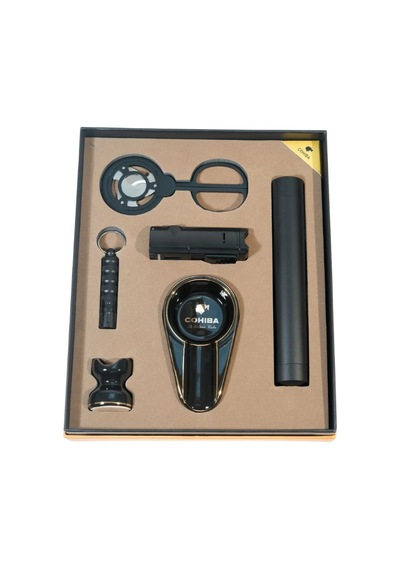 Cohiba 3 Torch Çakmak Küllük Makas Punch Sehpa Tüp Siyah Altılı Puro Seti Tr9867