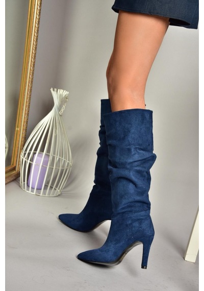 Fox Shoes L404868002 Lacivert Süet İnce Topuklu Kadın Çizme Lacivert-süet Lacivert