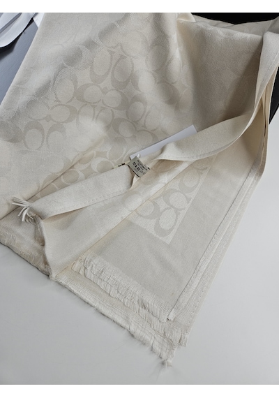 Miorel Scarfs C Desen Çift Taraflı Kaşmir İpek Şal 4 Mevsim Pamuk Şal Krem