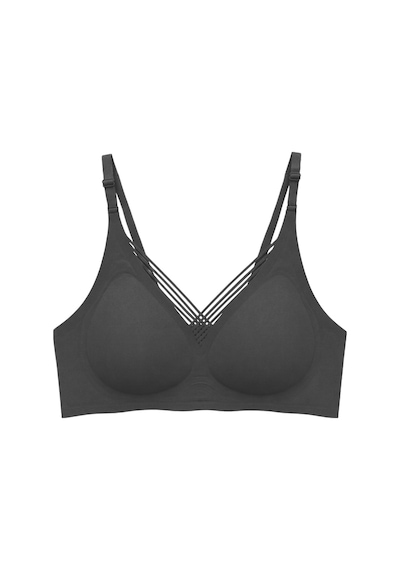 Cottonill Seamless Bra - Lucent Siyah Lazer Kesim Balensiz Ön Çapraz Şerit Detaylı Kadın Sütyen