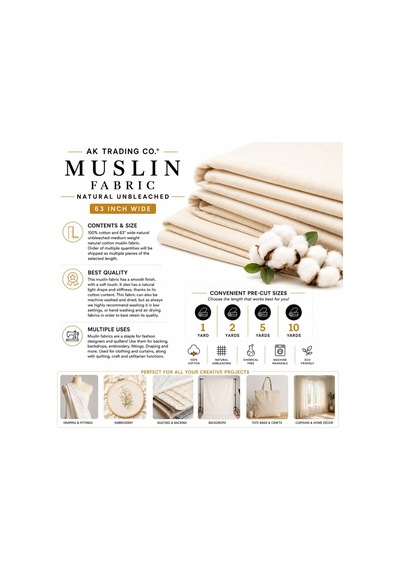 Muslin Kumaş/kumaş Ağartılmamış - D Kumaş - Doğal 9,5 Metre Orta Ağırlık -%100 Pamuk 160 Cm Genişliğinde , Doğal Ağartılmamış